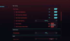 A screenshot showing the ray tracing settings in Cyberpunk 2077 grpahics settings screen.