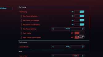 A screenshot showing the ray tracing settings in Cyberpunk 2077 grpahics settings screen.
