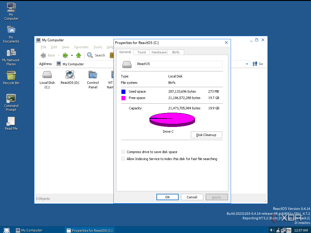 ReactOS booting from a Btrfs-formatted volume