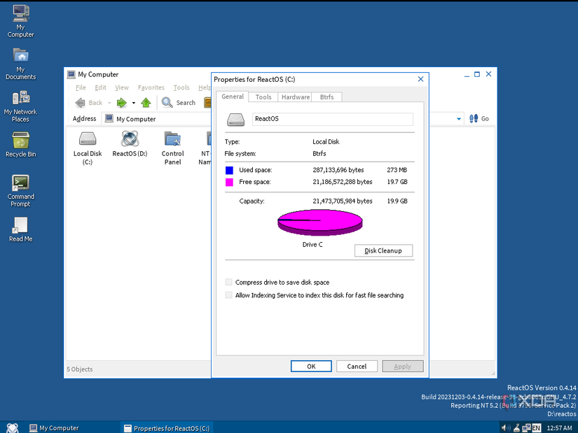 ReactOS booting from a Btrfs-formatted volume
