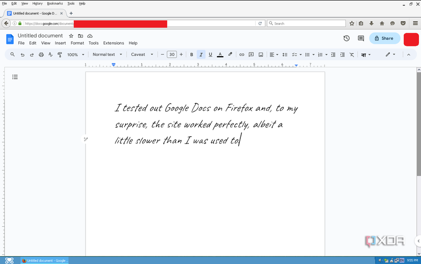 Accessing the web version of Google Docs from ReactOS using Firefox