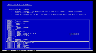 ReactOS Setup language selection