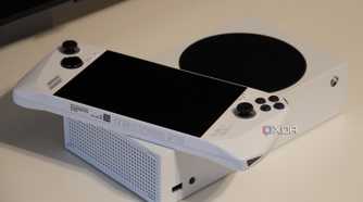 A ROG Ally atop an Xbox Series S.