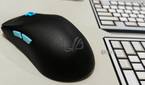 An image showing the ROG Logo on Harpe Ace Aim Lab Edition gaming mouse's palm rest area.