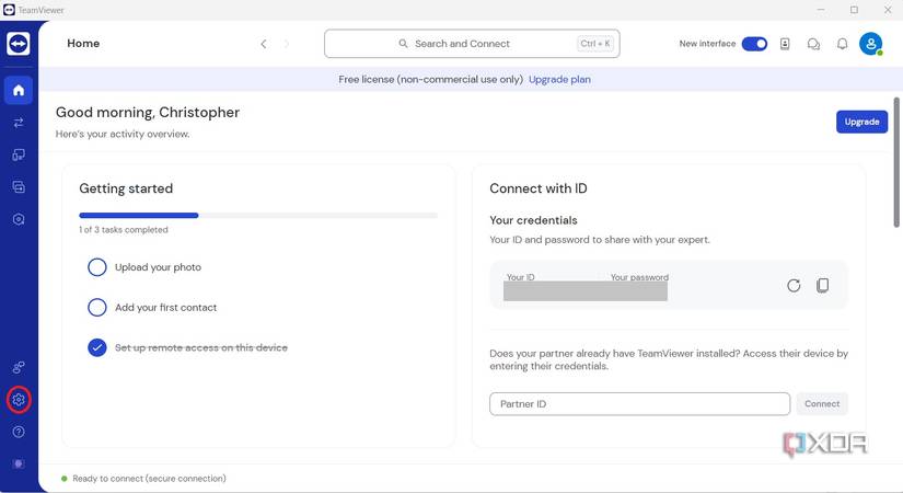 TeamViewer settings menu