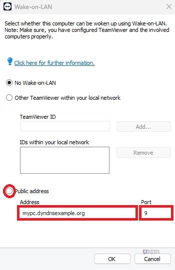 Configure outside network access to Wake-on-LAN with IP Address and port