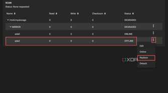 A screenshot of TrueNAS Core with the Replace option highlighted