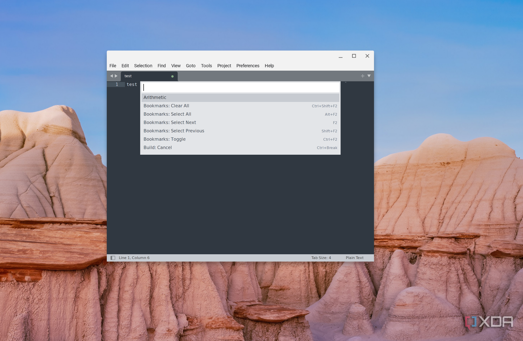 A screenshot of the Subline text editor running on ChromeOS but with some options for bookmarks, and other toggles