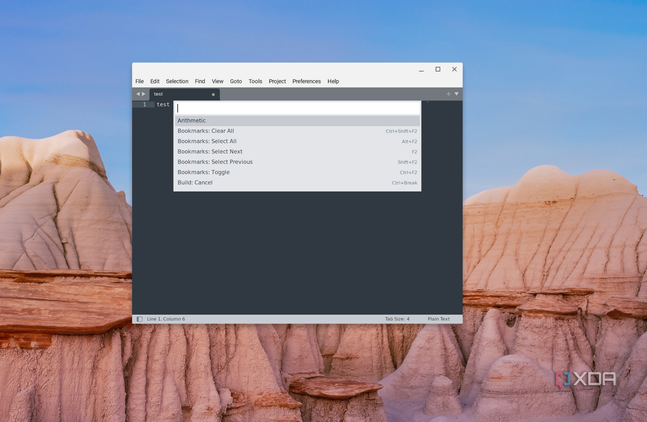 A screenshot of the Subline text editor running on ChromeOS but with some options for bookmarks, and other toggles