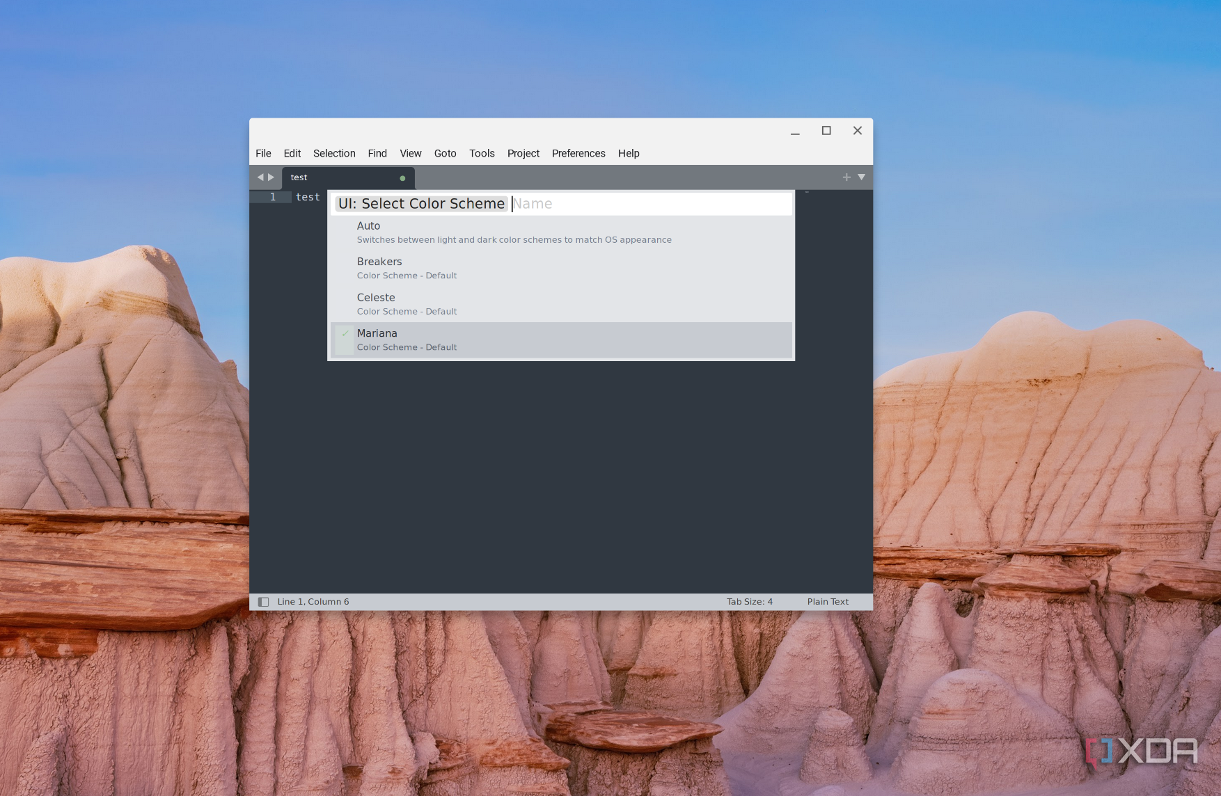 A screenshot of the Subline text editor running on ChromeOS showing options for selecting a color scheme for the app