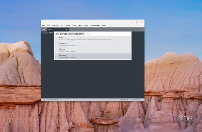 A screenshot of the Subline text editor running on ChromeOS showing options for selecting a color scheme for the app