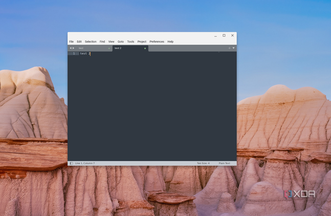 A screenshot of the Subline text editor running on ChromeOS showing multiple tabs open in the app with empty sample text