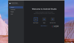 A screenshot of Android Studio running on ChromeOS with the option to creae a new project, customize the app, load plugins, or learn more