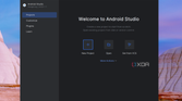 A screenshot of Android Studio running on ChromeOS with the option to creae a new project, customize the app, load plugins, or learn more