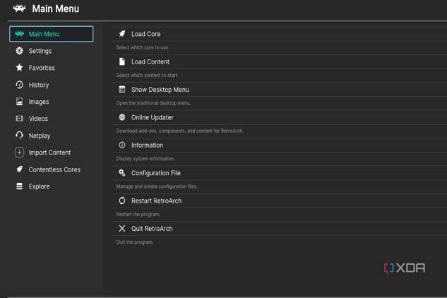 A screenshot of RetroArch