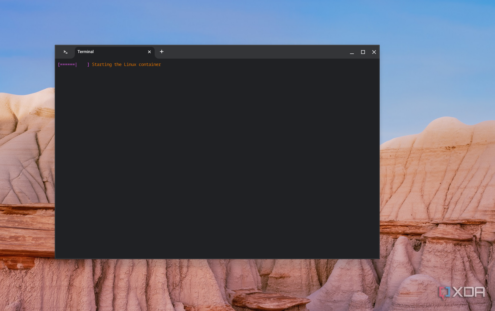 A screenshot of an empty terminal window on ChromeOS with the command for getting ready to launch GIT