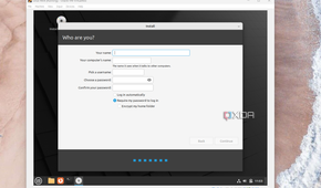 A screenshot of the username and password setup page in Linux Mint