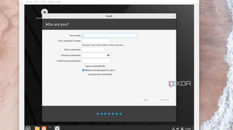 A screenshot of the username and password setup page in Linux Mint