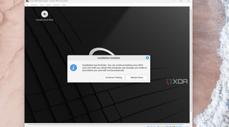 A screenshot of restarting a Linux VirtualBox with Linux Mint