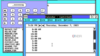 Screenshot of Windows 2.0 displaying apps like Calculator, Calendar, and MS-DOS Executive
