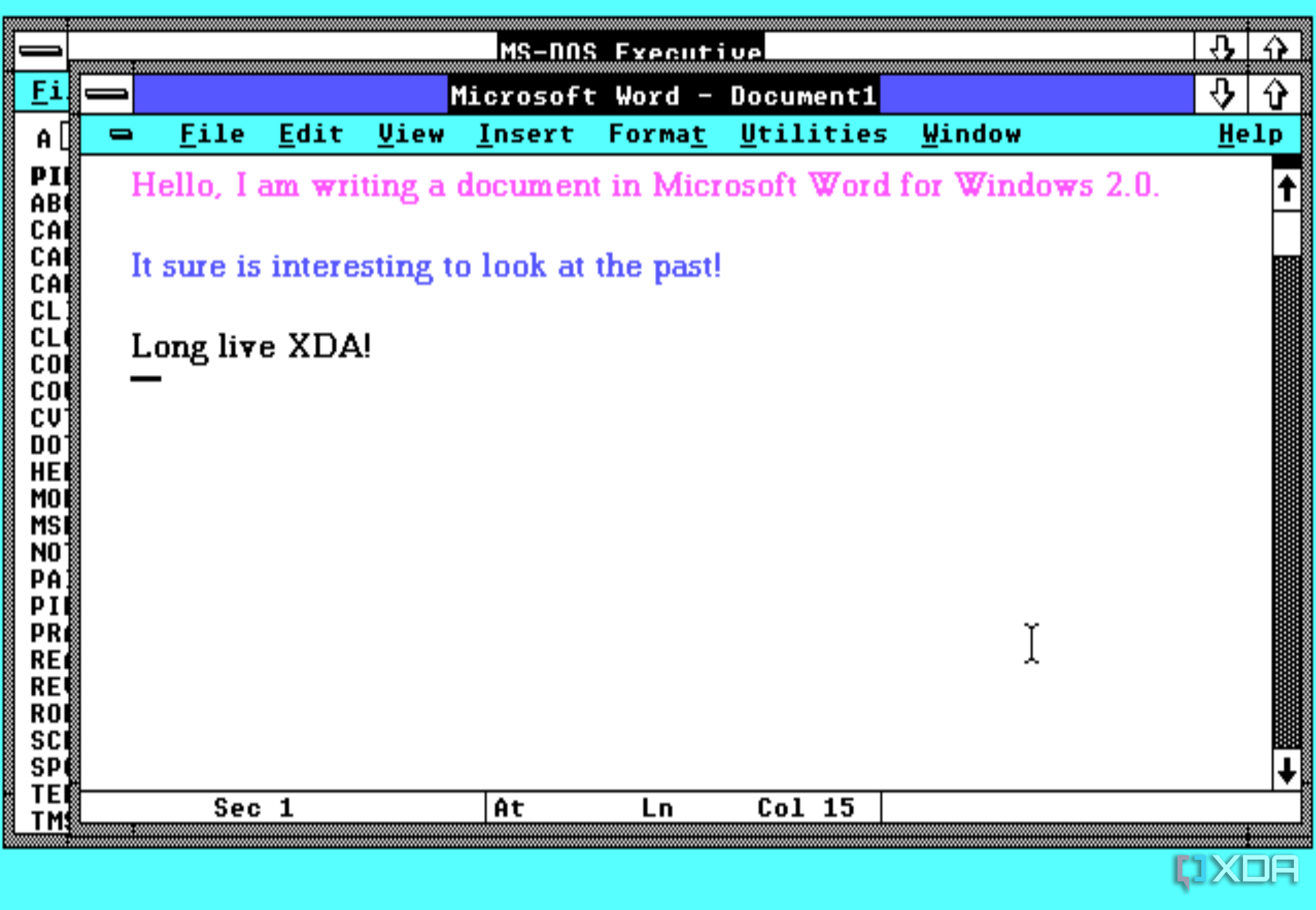 Screenshot of Microsoft Word in Windows 2.0