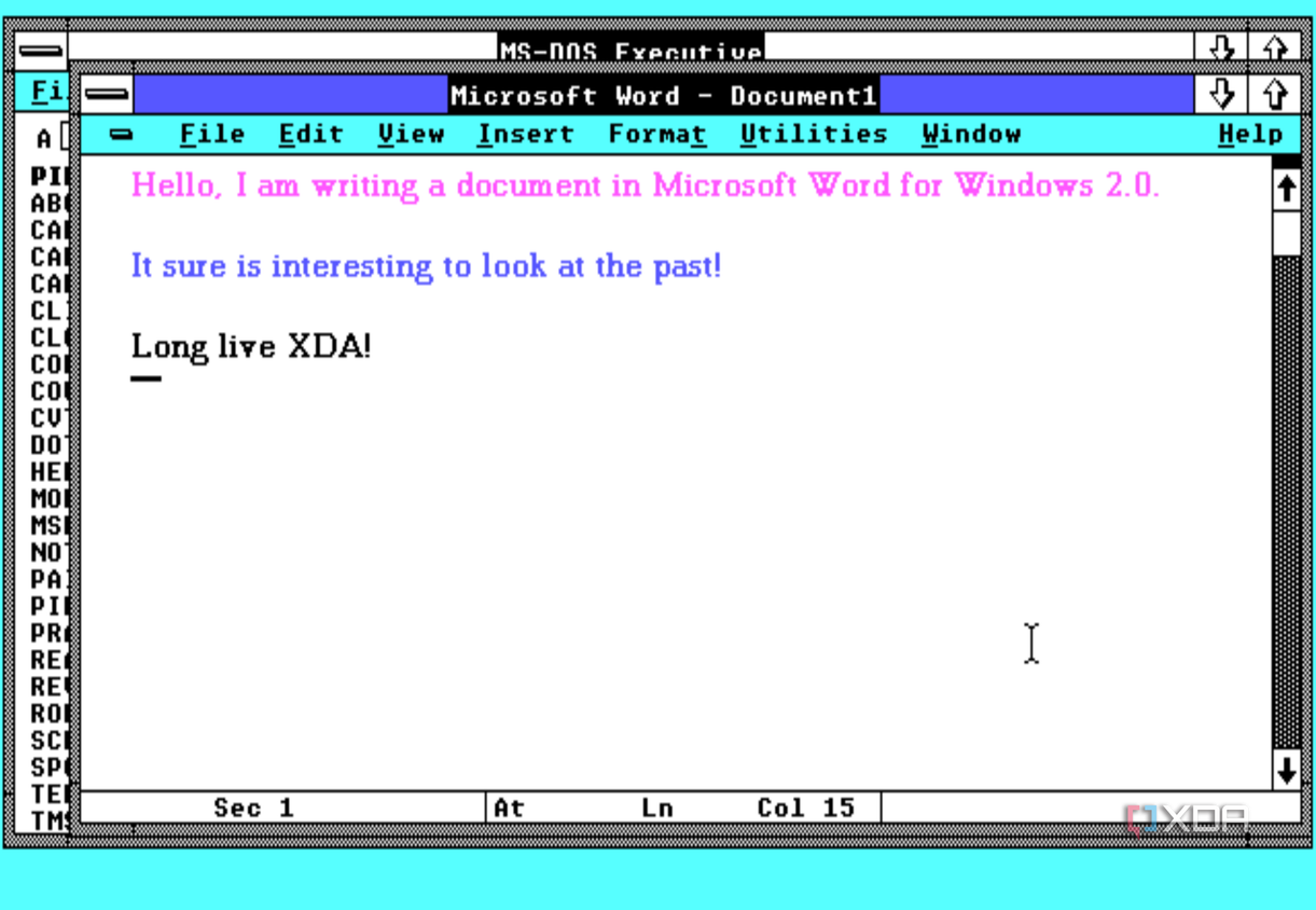Screenshot of Microsoft Word in Windows 2.0