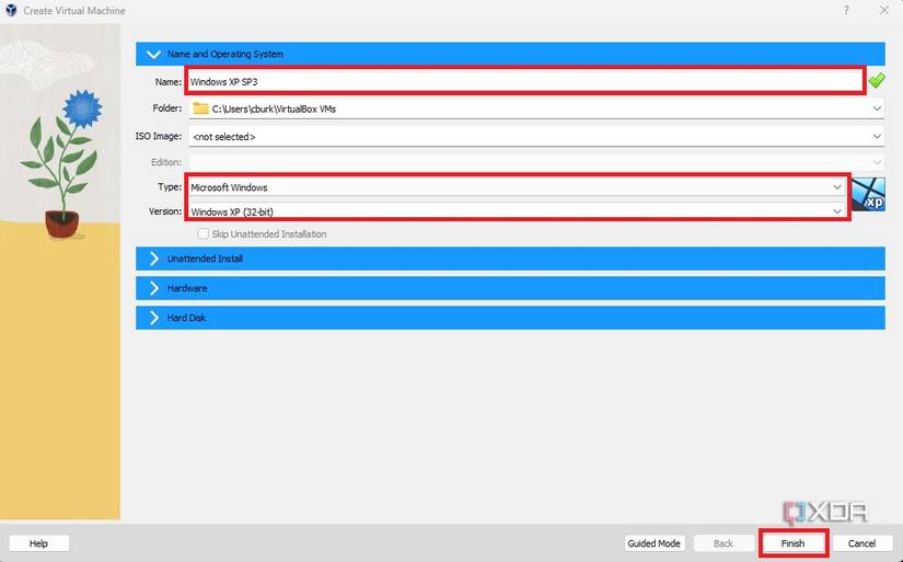 installation of new virtual machine in VirtualBox on Windows 11