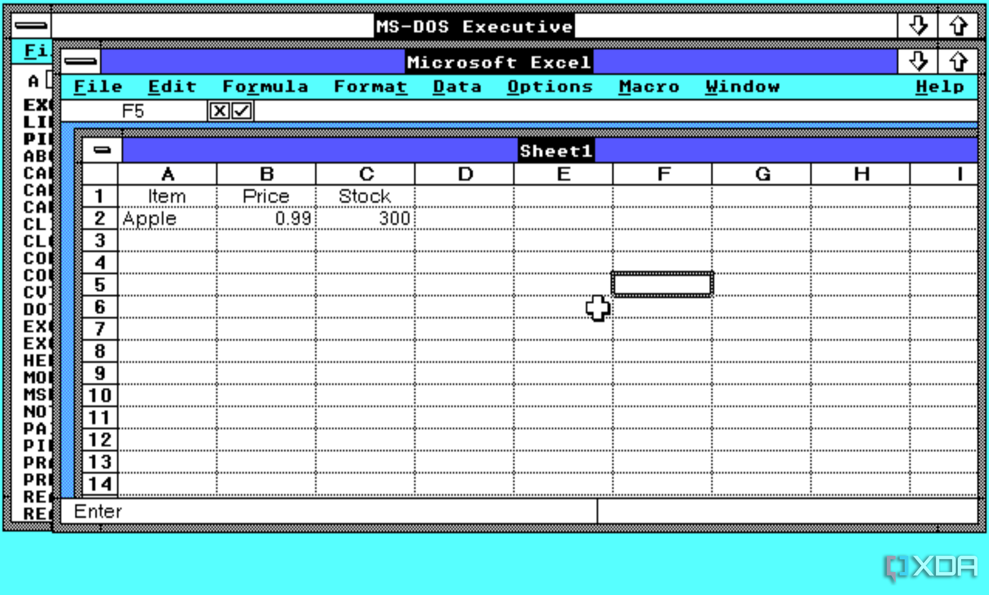 Screenshot of Microsoft Excel in Windows 2.0