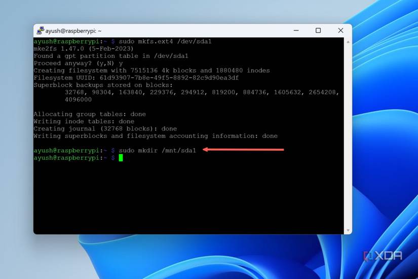 A screenshot of PuTTY with the mkdir command highlighted