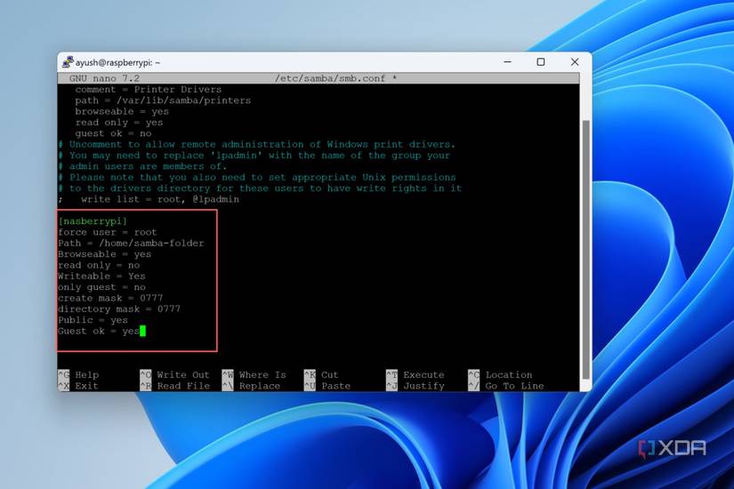 A screenshot of the smb.conf