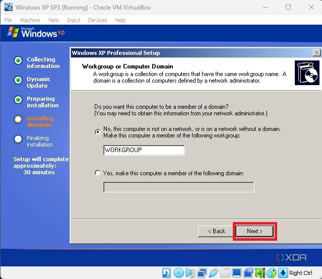 Workgroup settings in Windows XP Professional Edition