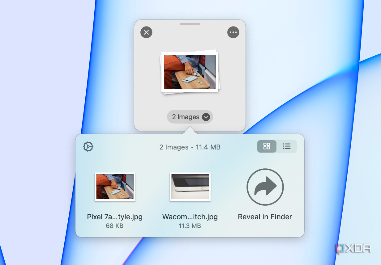 Multiple files stored in a Dropover shelf.