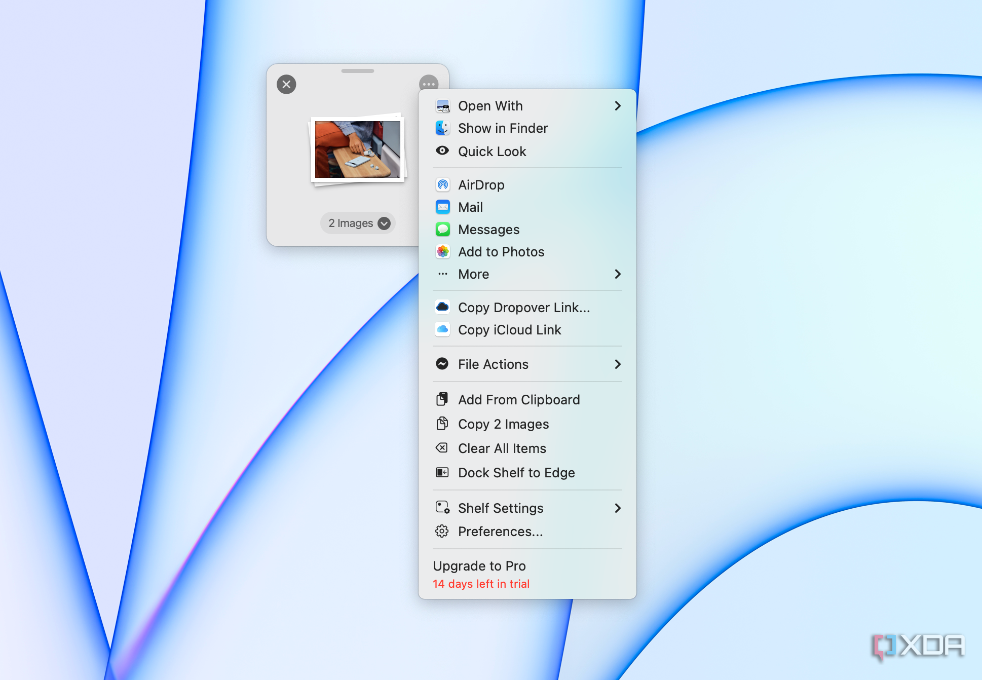 The sharing page for a Dropover shelf.