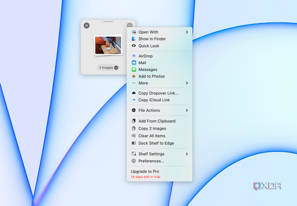 The sharing page for a Dropover shelf.