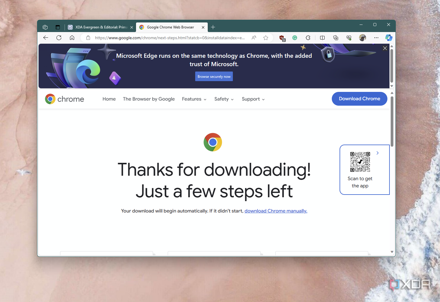 A screenshot of ads for Microsoft Edge on the Chrome download page