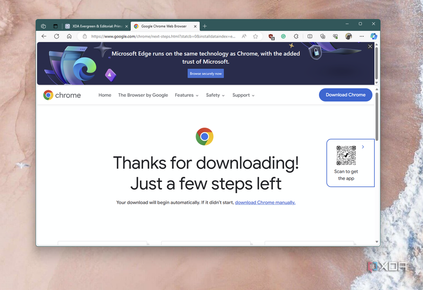 A screenshot of ads for Microsoft Edge on the Chrome download page