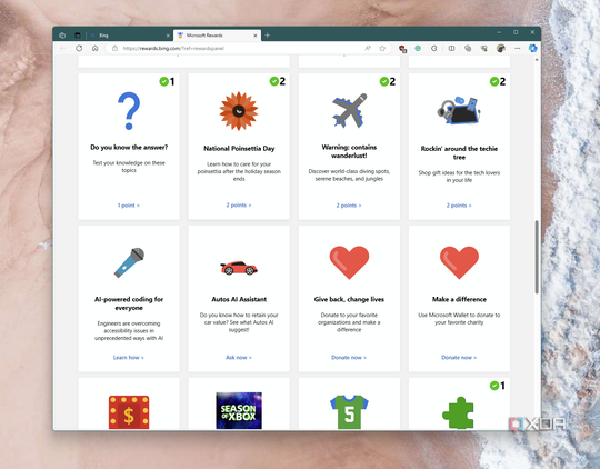 A screenshot of the devalued bonus activities for Microsoft Rewards as seen on the dashboard