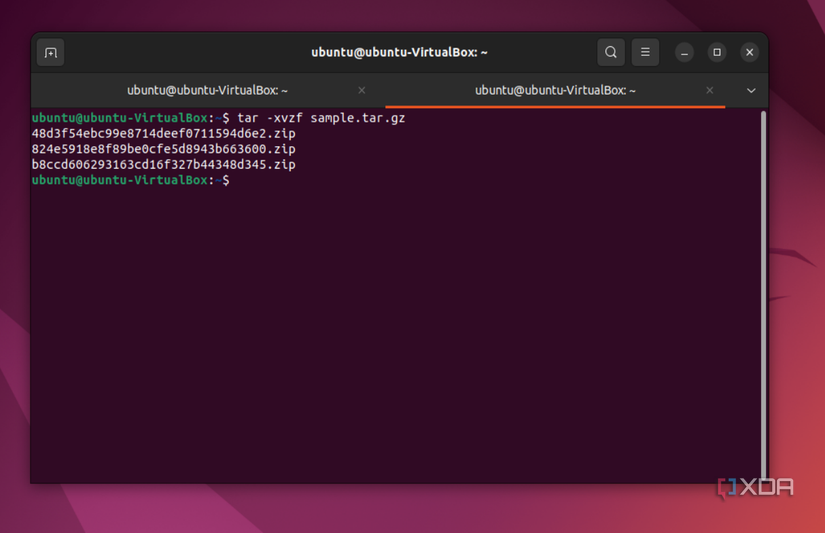 A screenshot of the extraction for a Tar.gz file in the terminal in Ubuntu