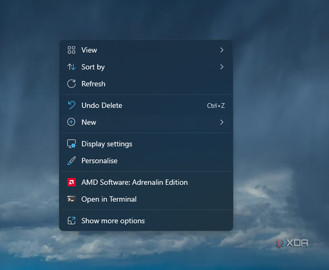 Windows 11 desktop contextual menu showing option to open AMD Adrenaline.
