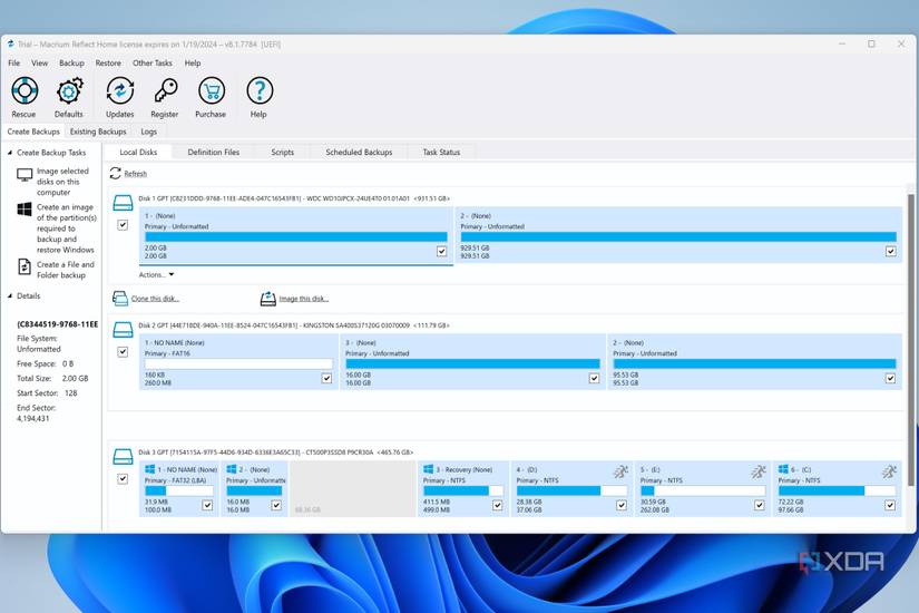 A screenshot of Macrium Reflect