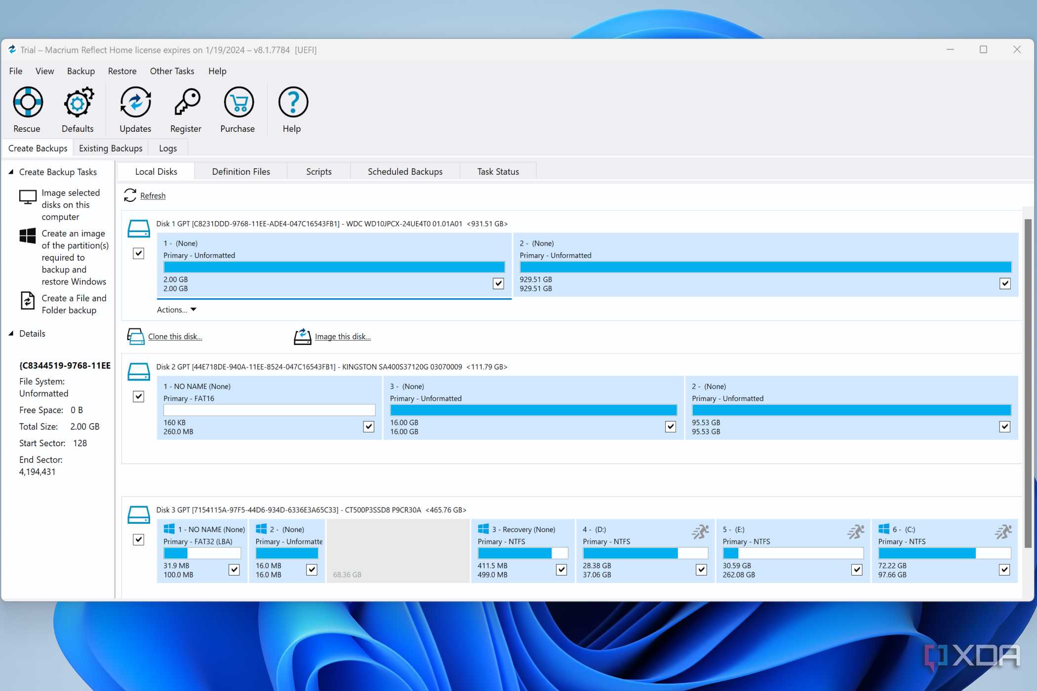 A screenshot of Macrium Reflect