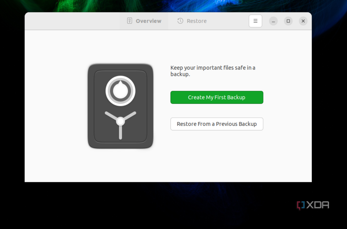 A screenshot of the initial launch screen for the backup utility on Ubuntu