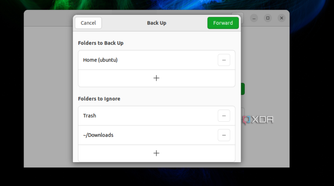 A screenshot of the initial screen for picking folders in the backup utility on Ubuntu