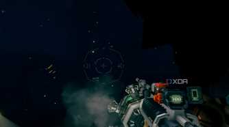 A screenshot of Deep Rock Galactic running on the Meta Quest 2