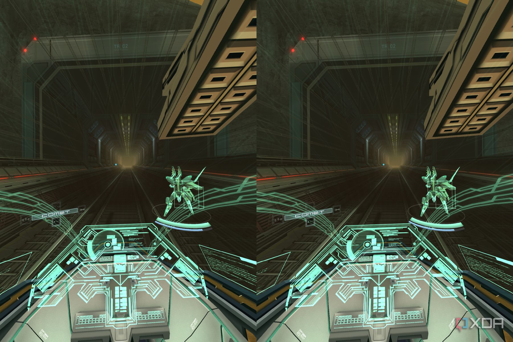 A screenshot of Zone of the Enders: The 2nd Runner with VR mode enabled