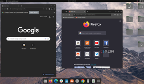 A screenshot of Google Chrome running along Mozilla Firefox in Ubuntu
