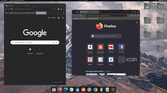 A screenshot of Google Chrome running along Mozilla Firefox in Ubuntu