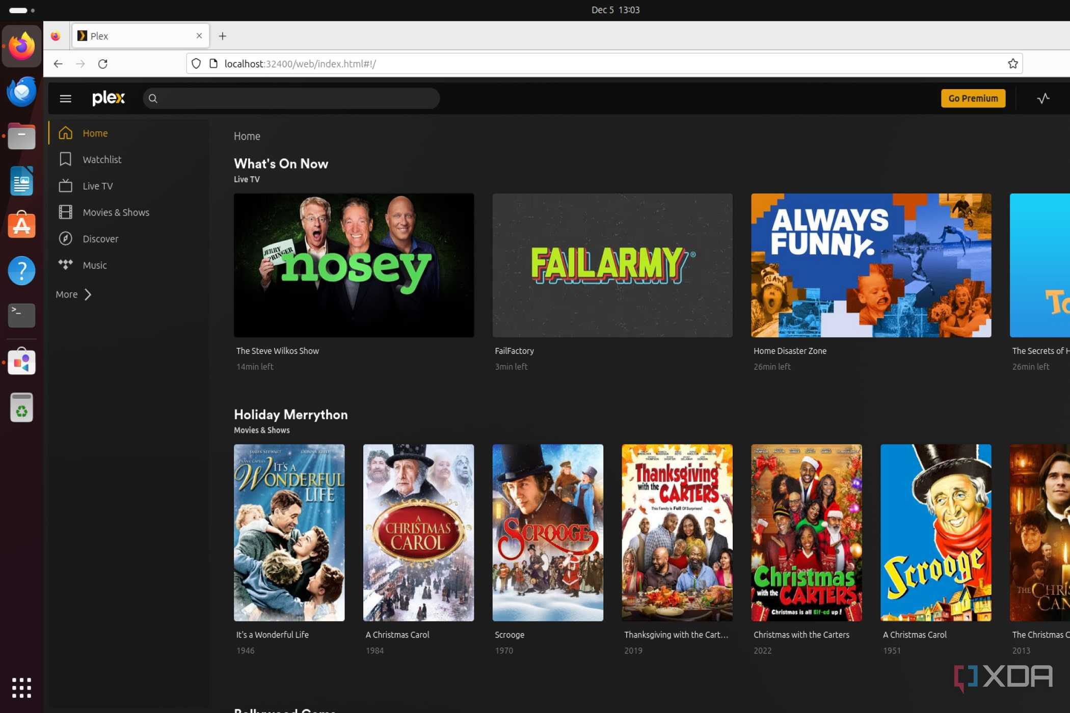 A screenshot of a Plex server running on Ubuntu on the Raspberry Pi 5