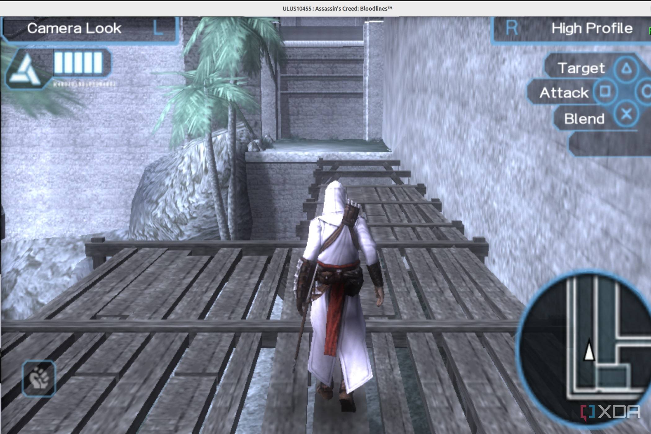 A screenshot of Assassin's Creed: Bloodlines running via PPSSPP on Raspberry Pi 5