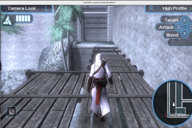 A screenshot of Assassin's Creed: Bloodlines running via PPSSPP on Raspberry Pi 5